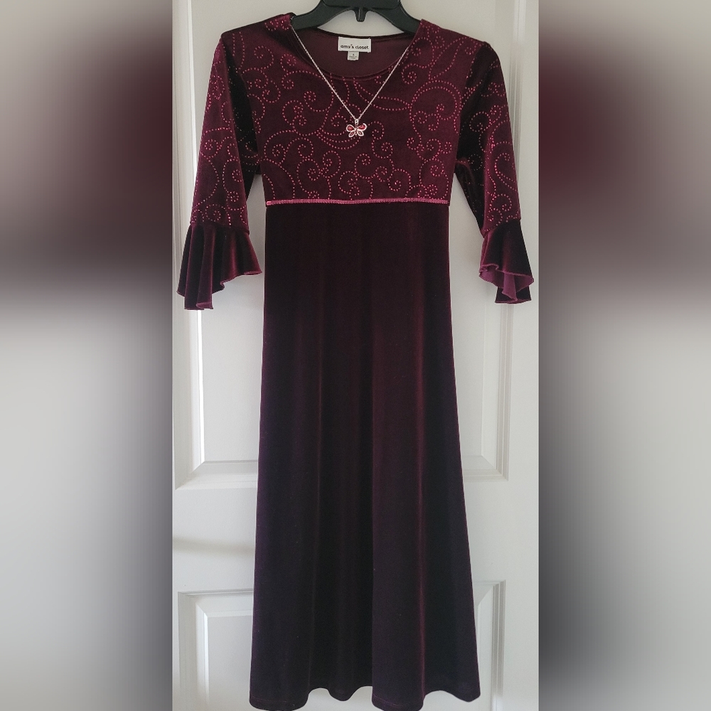 Amy's Closet Sparkly Burgundy Dress w/ Butterfly Necklace